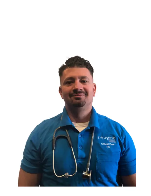 An Intravene critical care registered nurse in uniform with a stethoscope